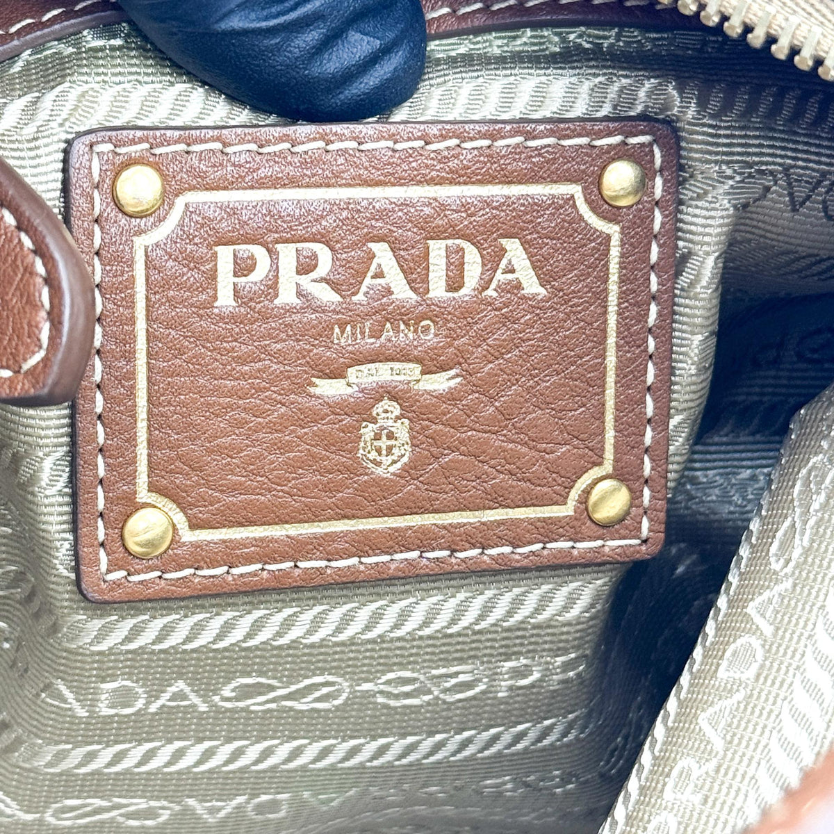 Prada Logo Canvas, Beige, Canvas, Crossbody Bag