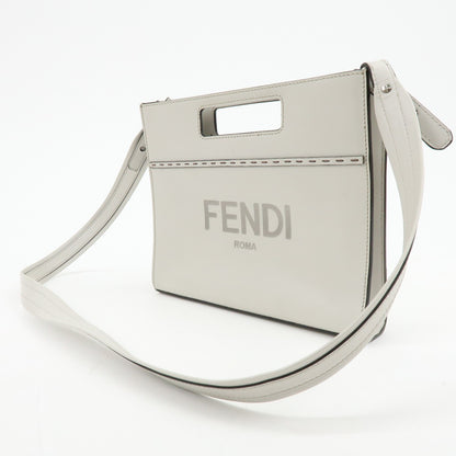 Fendi Logo Cut-Out Handle Shopper Embossed Leather, Gray, Leather, Tote Bag