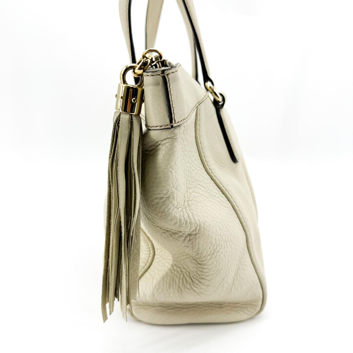 Gucci Soho Zip Leather, Beige, Leather, Tote Bag