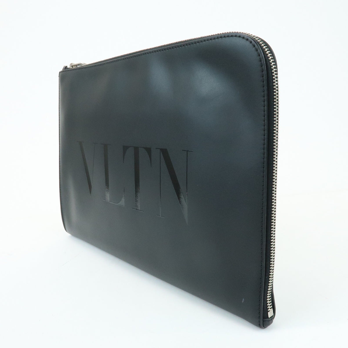 Valentino Garavani VLTN Zip Pouch Printed Leather, Black, Leather, Clutch