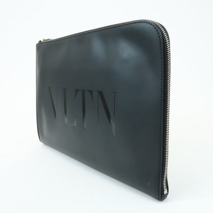 Valentino Garavani VLTN Zip Pouch Printed Leather, Black, Leather, Clutch