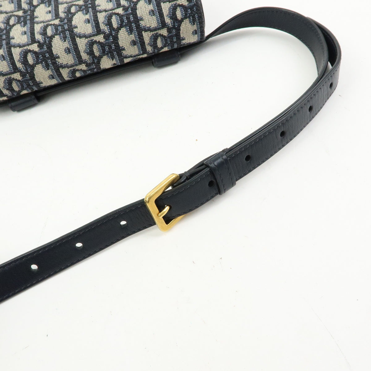 Christian Dior Saddle Belt Oblique Canvas, Navy, Canvas, Handbag