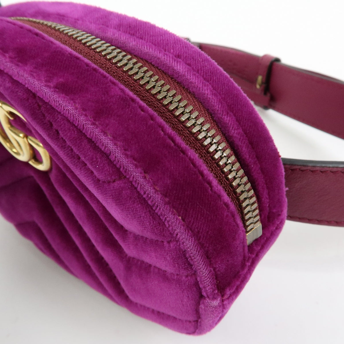 Gucci GG Marmont Belt Matelasse Velvet, Purple, Velvet, Handbag