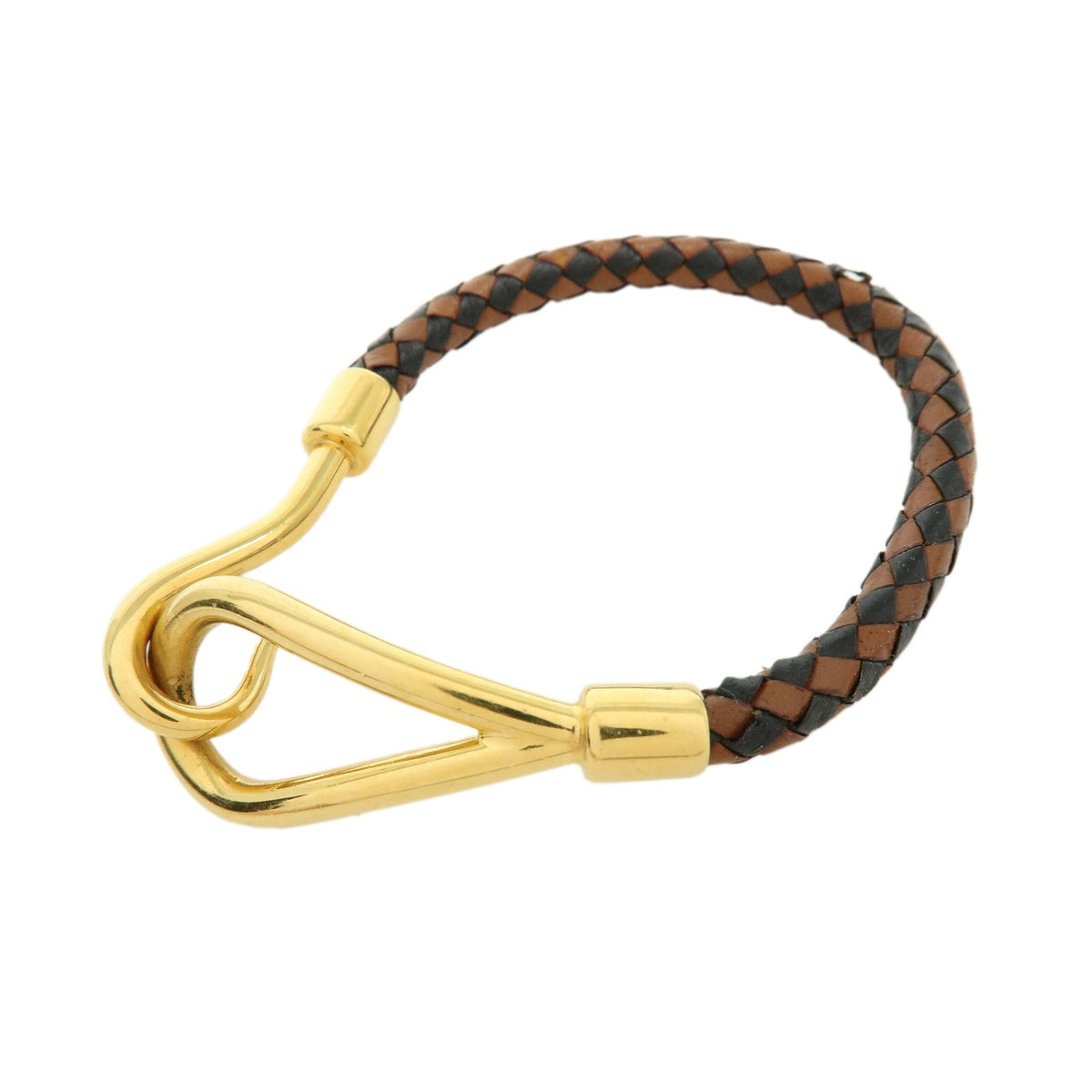 Hermes Jumbo Hook Braided Leather and Metal, Brown, Leather, Bracelet