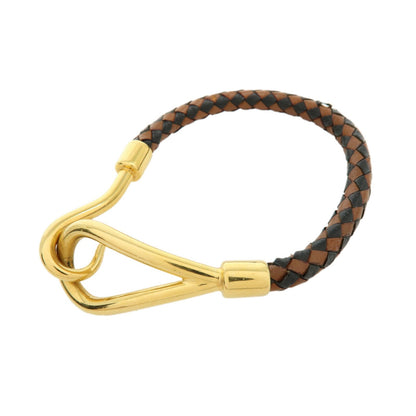 Hermes Jumbo Hook Braided Leather and Metal, Brown, Leather, Bracelet