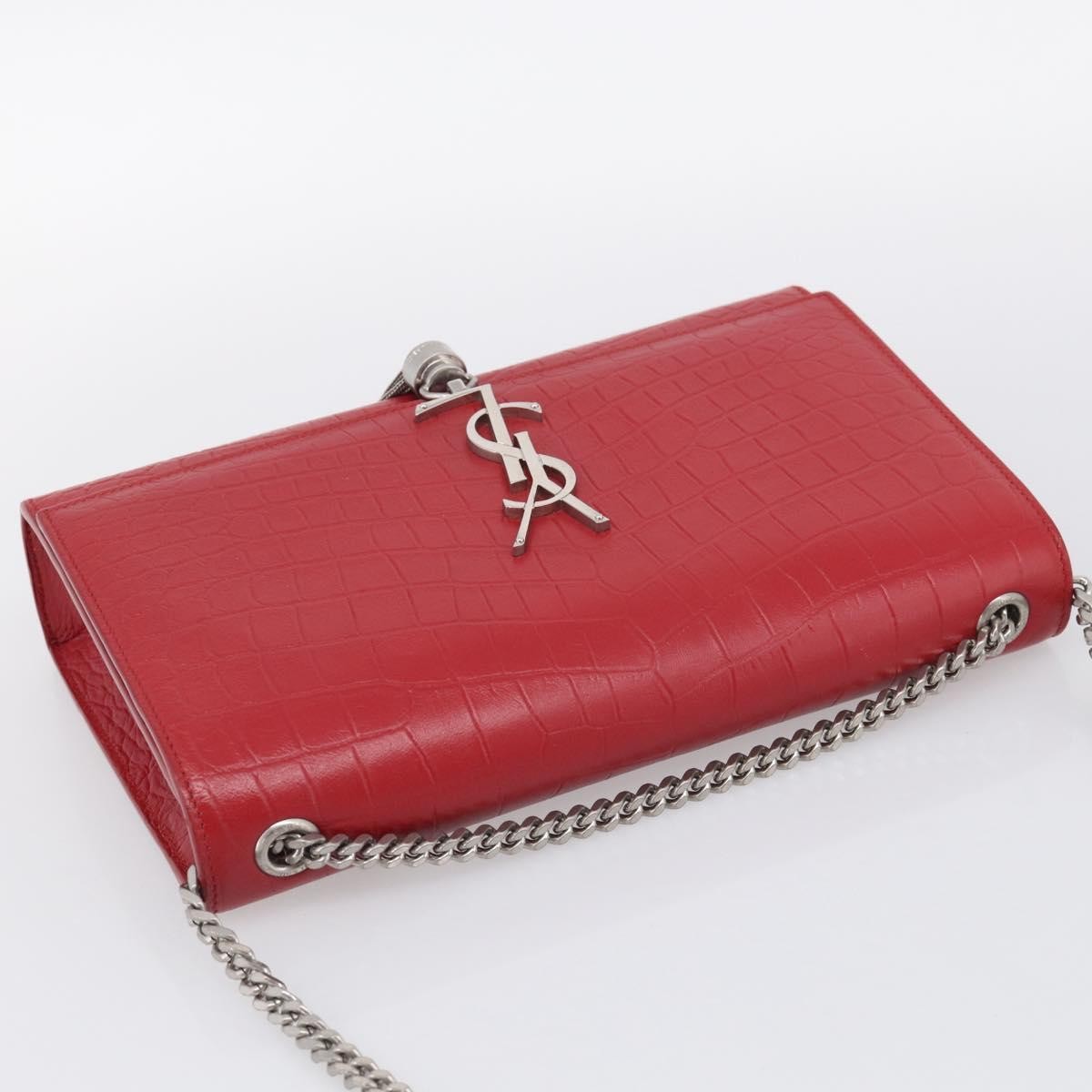 Saint Laurent Classic Monogram Crocodile Embossed Leather, Red, Leather, Crossbody Bag