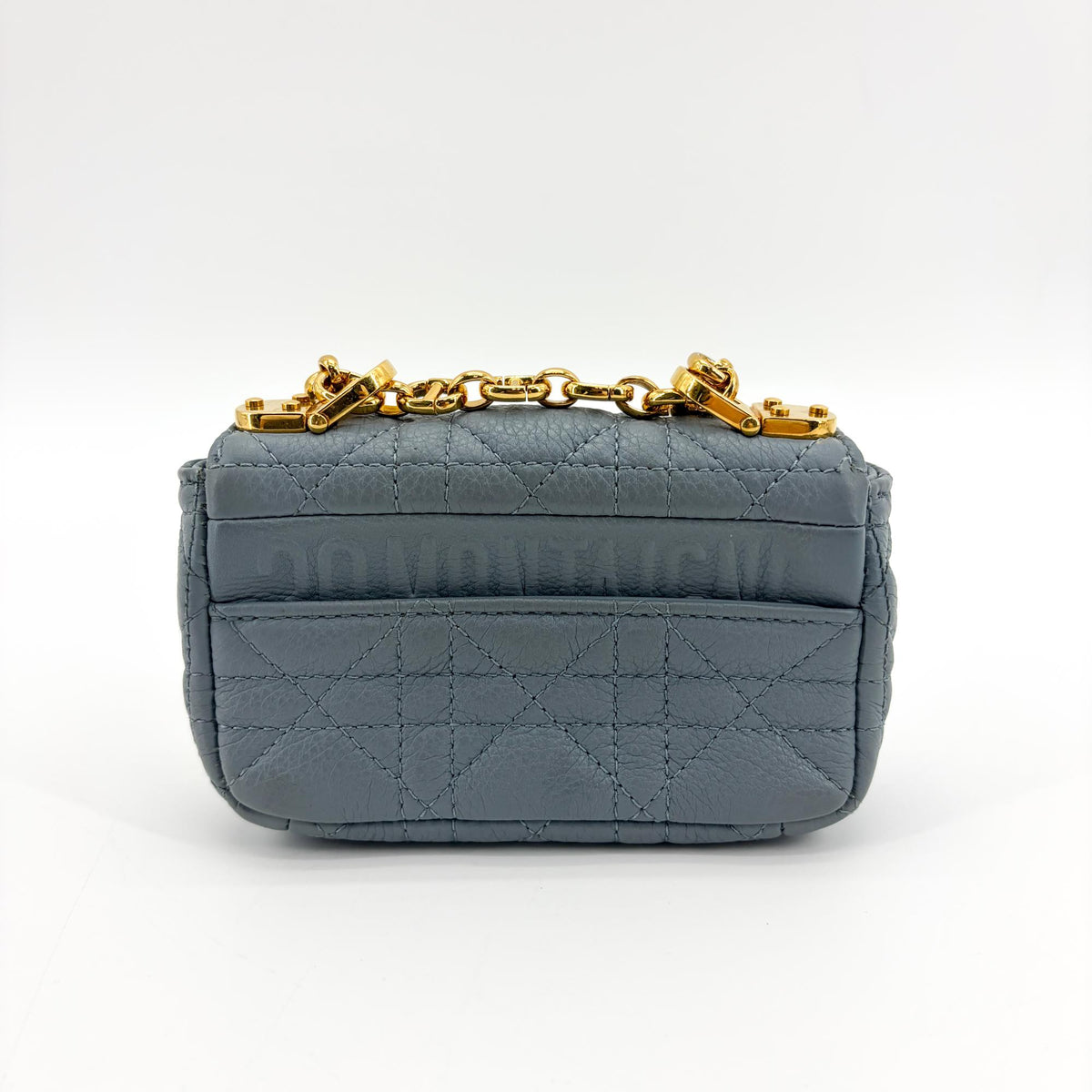 Christian Dior Caro Cannage Quilt Calfskin, Gray, Leather, Handbag