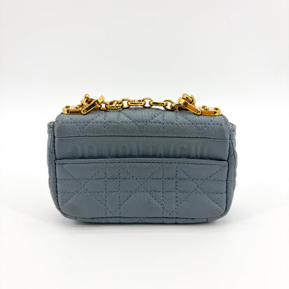 Christian Dior Caro Cannage Quilt Calfskin, Gray, Leather, Handbag