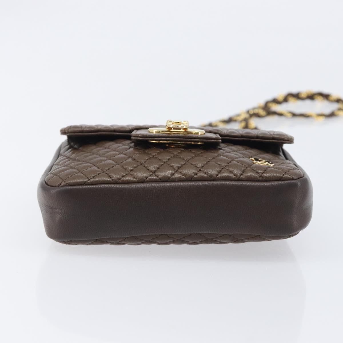 Bally Vintage Chain Quilted Leather, Brown, Leather, Shoulder Bag