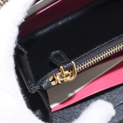 Prada Zip Around Tab Saffiano Leather, Black, Leather, Wallet