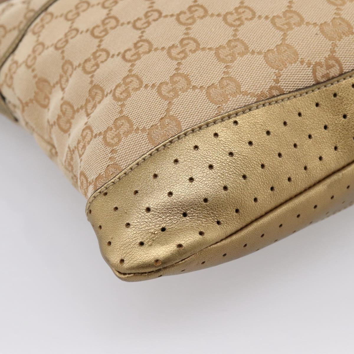 Gucci Zip Messenger GG Canvas with Perforated Leather, Beige, Canvas, Handbag