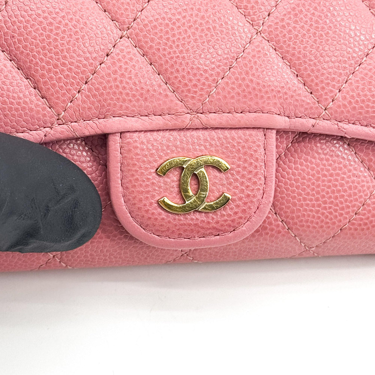 Chanel Classic Flap Card Case Quilted Caviar, Pink, Leather, Card Holder