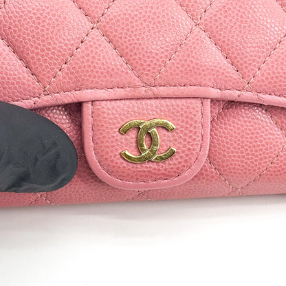 Chanel Classic Flap Card Case Quilted Caviar, Pink, Leather, Card Holder