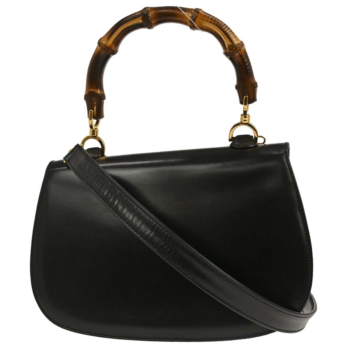 Gucci Vintage Convertible Bamboo Top Handle Leather, Black, Leather, Handbag