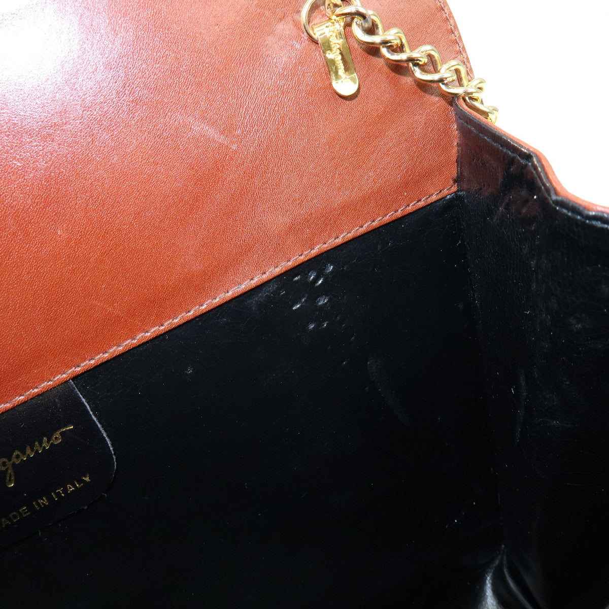 Salvatore Ferragamo Vintage Gancini Chain Leather, Brown, Leather, Shoulder Bag