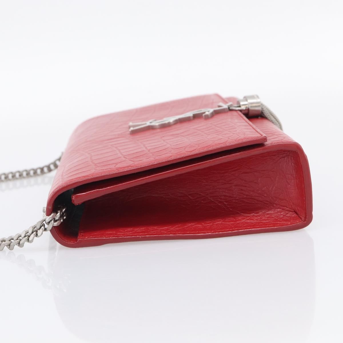 Saint Laurent Classic Monogram Crocodile Embossed Leather, Red, Leather, Crossbody Bag