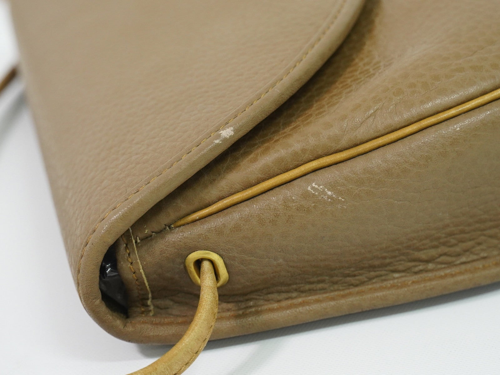 Christian Dior Vintage CD Flap Leather, Beige, Leather, Shoulder Bag
