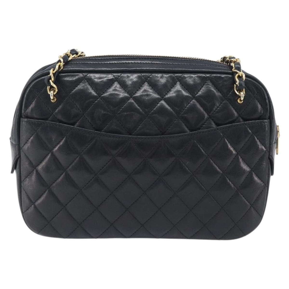 Chanel Vintage Front Pocket Camera Chevron Lambskin, Black, Leather, Handbag