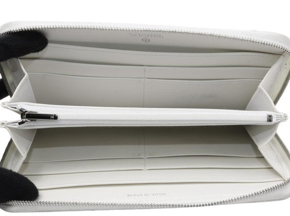 Chanel Trifold Flap Quilted Caviar, White, Leather, Wallet