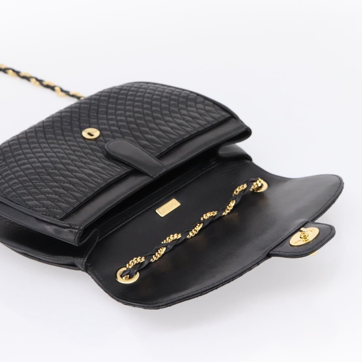 Bally Vintage Chain Quilted Leather, Black, Leather, Shoulder Bag