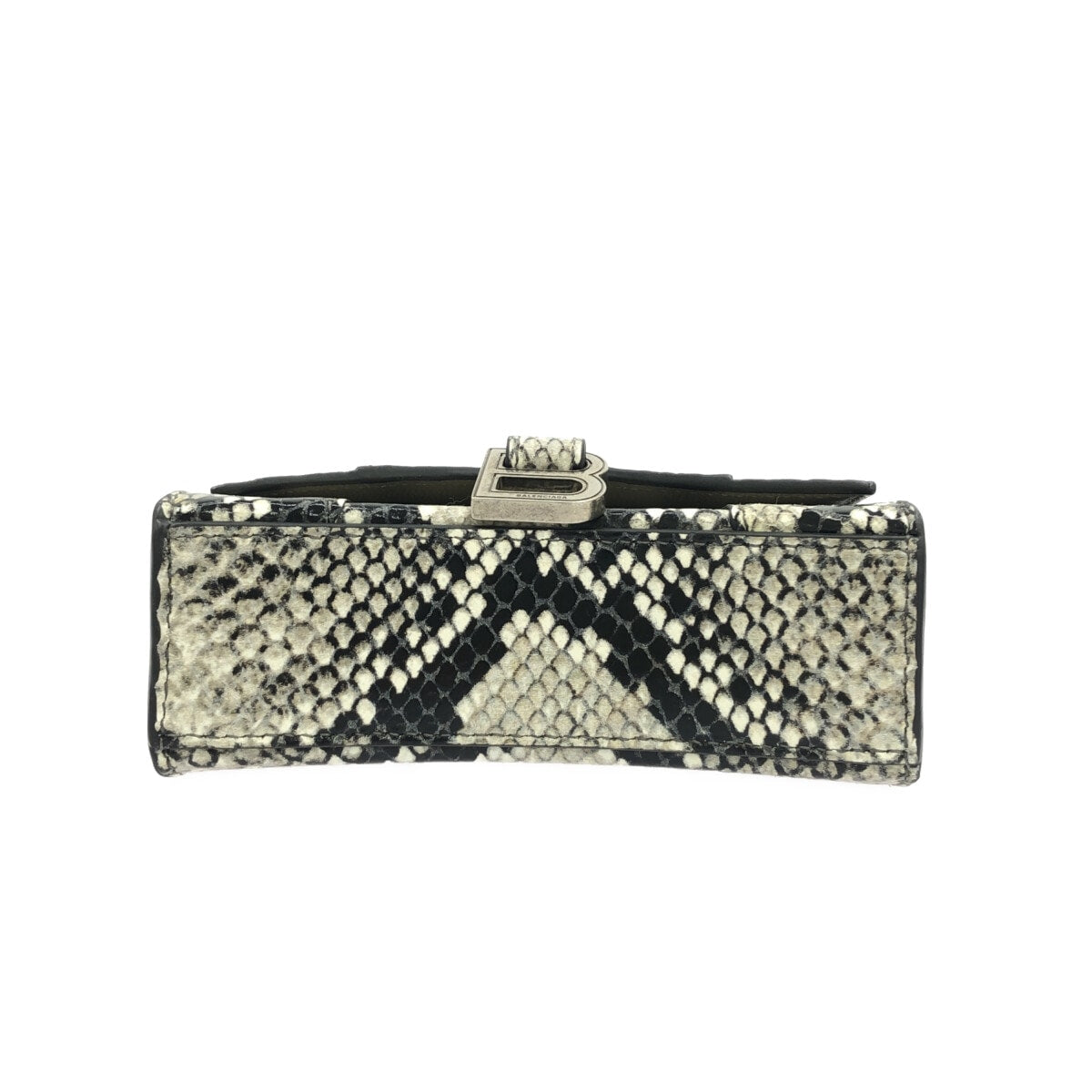 Balenciaga Hourglass Top Handle Crocodile Embossed Leather, Gray, Calfskin, Handbag