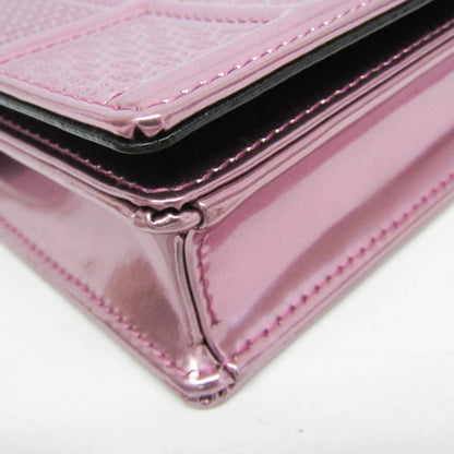 Christian Dior Diorama Wallet on Chain Metallic Distressed Calfskin, Pink, Patent Leather, Crossbody Bag