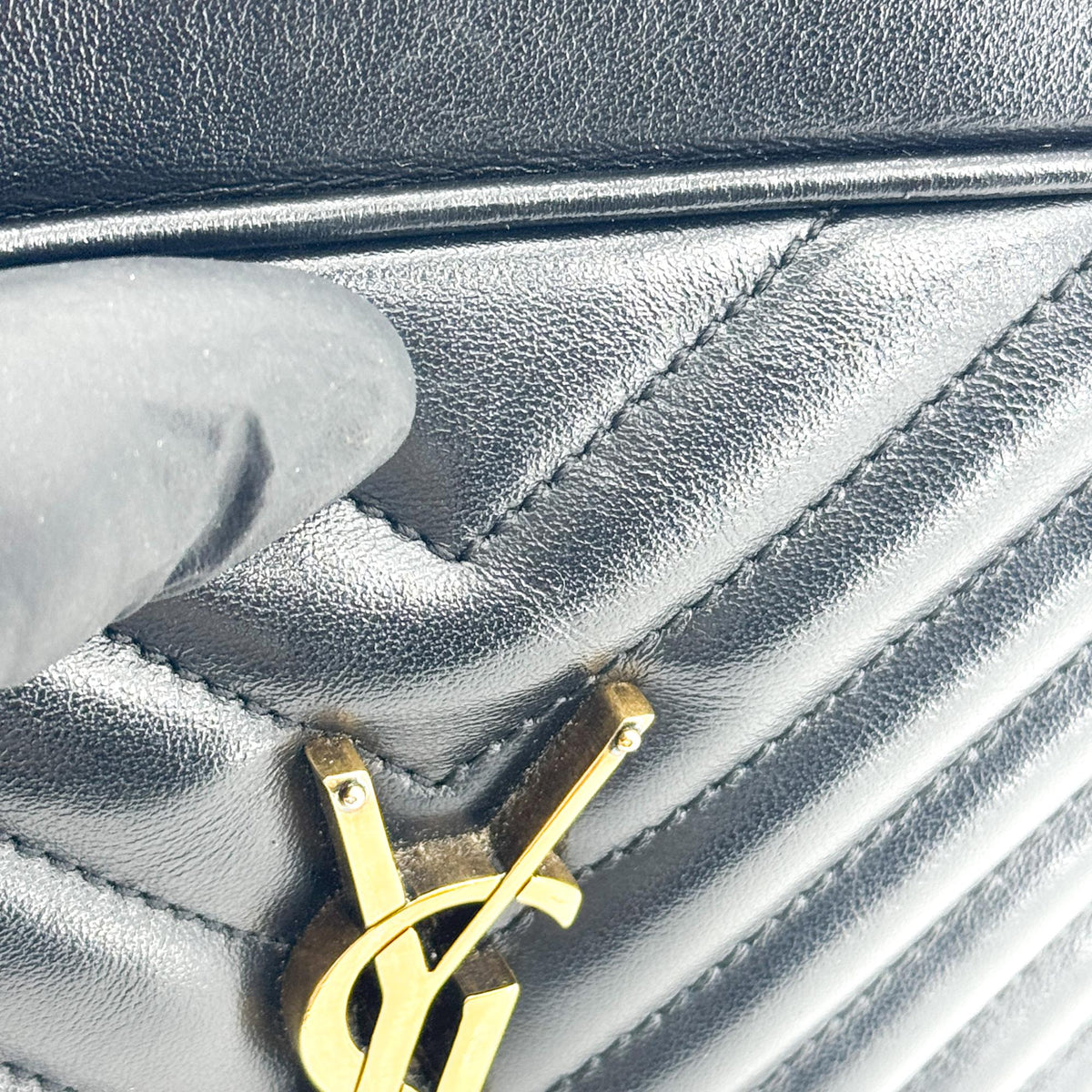 Saint Laurent Lou Camera Matelasse Chevron Velvet, Black, Leather, Handbag
