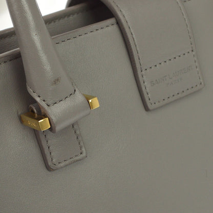 Saint Laurent Monogram Cabas Leather, Gray, Leather, Tote Bag