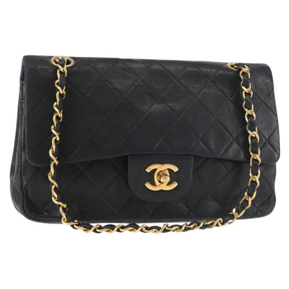 Chanel Vintage Square Classic Double Flap Bag Quilted Leather, BLACK, LEATHER, Shoulder bag