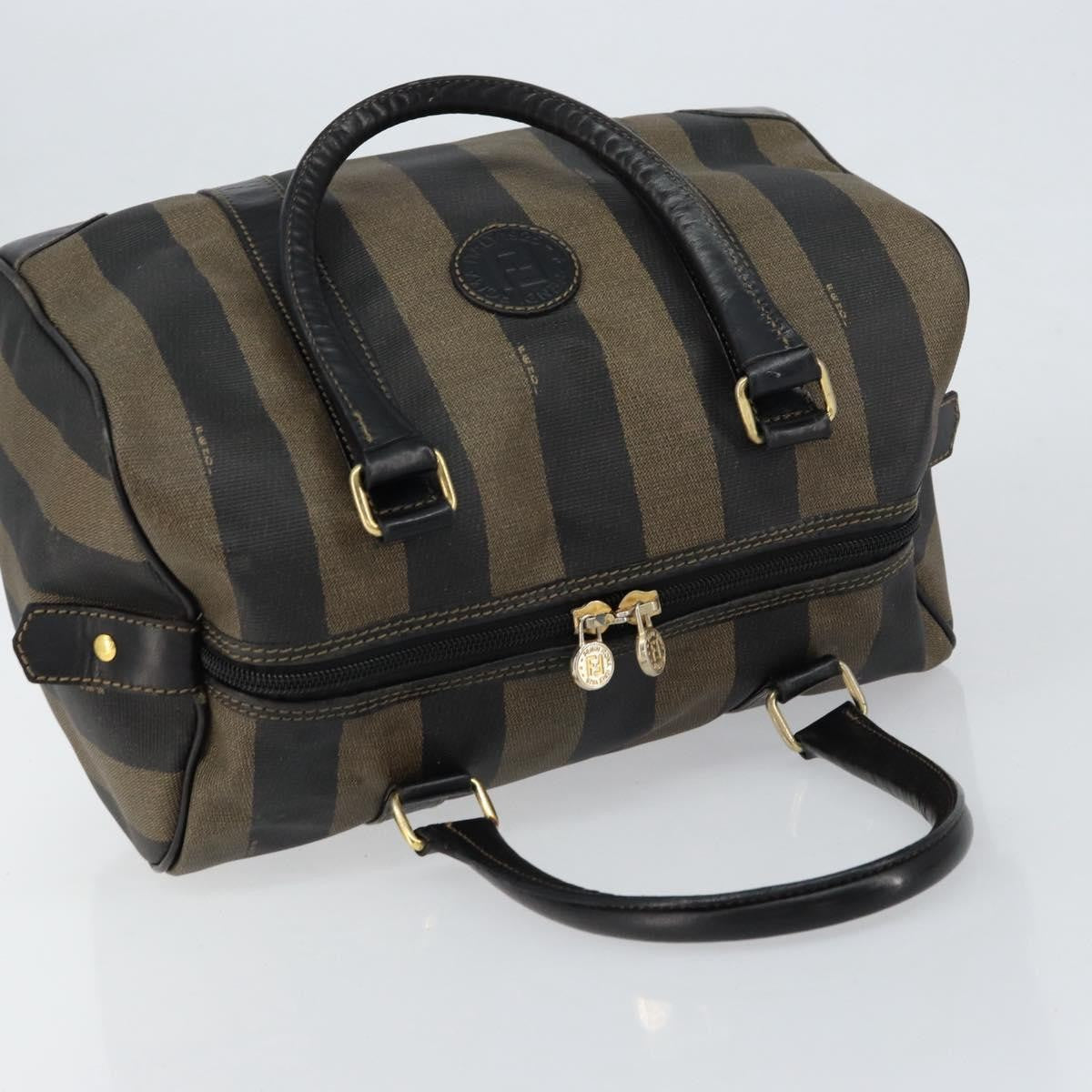 Fendi Vintage Pequin Boston Coated Canvas, Brown, Canvas, Handbag
