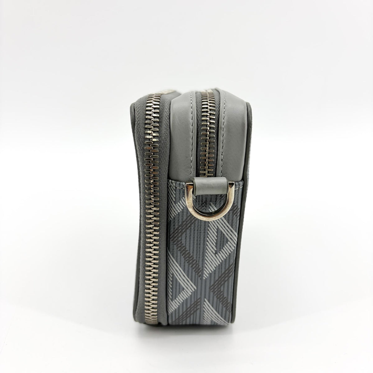 Christian Dior Double Zip CD Diamond Coated Canvas, Gray, Canvas, Crossbody Bag
