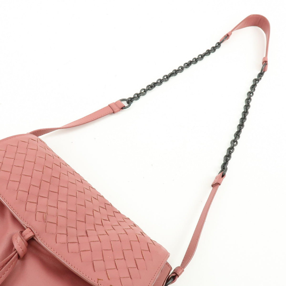 Bottega Veneta Drawstring Flap Leather with Intrecciato, Pink, Leather, Backpack