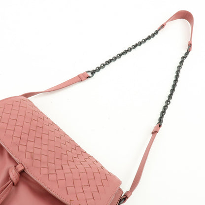 Bottega Veneta Drawstring Flap Leather with Intrecciato, Pink, Leather, Backpack