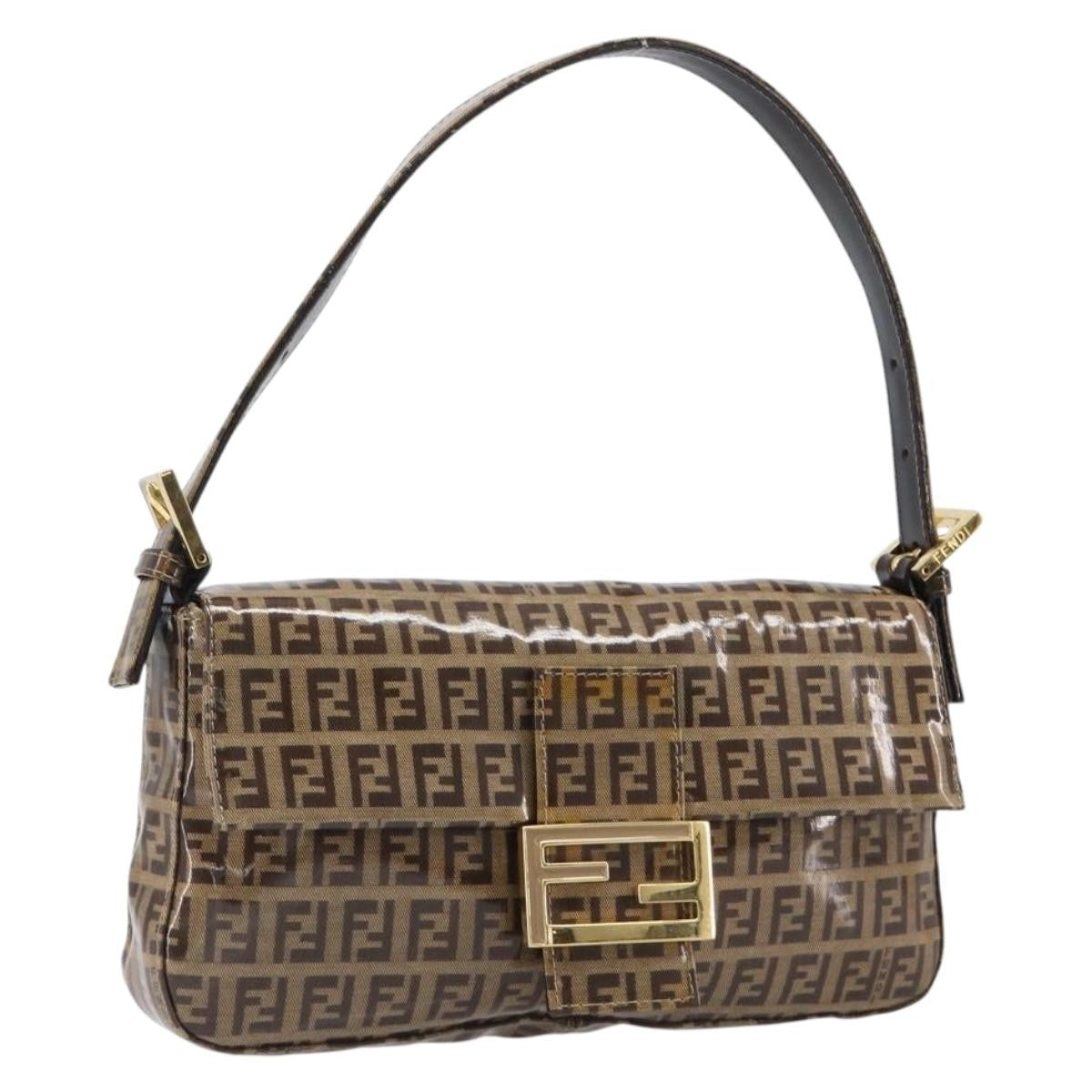 Fendi Mamma Baguette Zucca patent leather, Beige, Canvas, Shoulder Bag