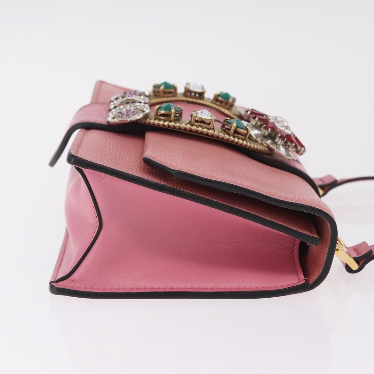 Miu Miu Madras Crystal Buckle Leather, Pink, Leather, Shoulder Bag