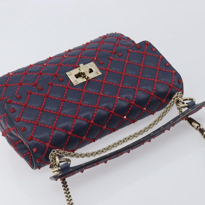 Valentino Garavani Rockstud Spike Flap Quilted Leather, Navy, Leather, Shoulder Bag