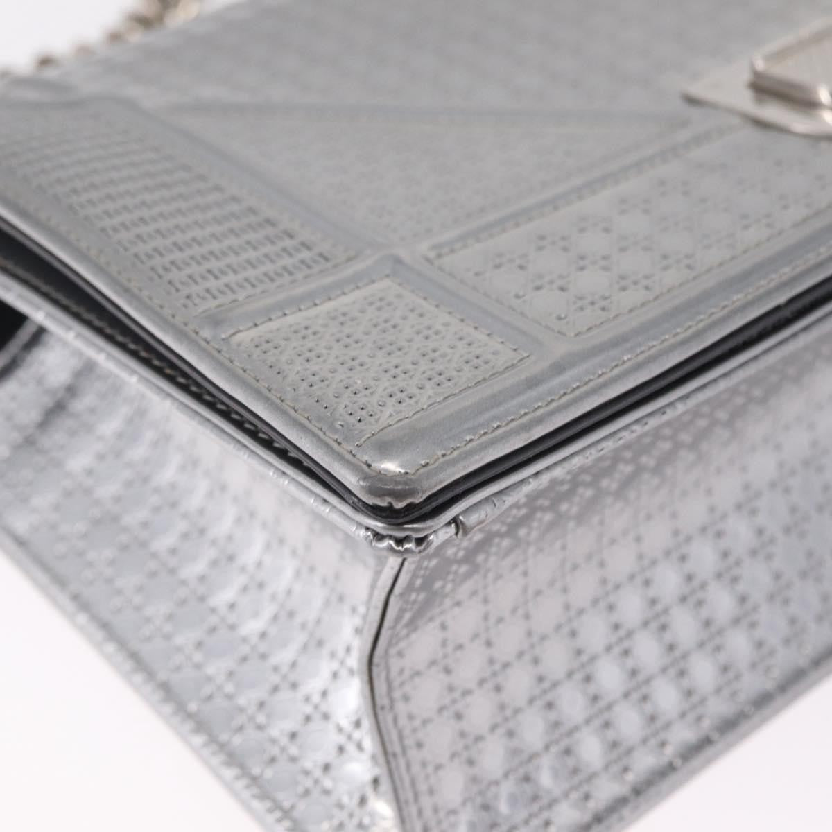 Christian Dior Diorama Flap Patent, Silver, Patent Leather, Handbag