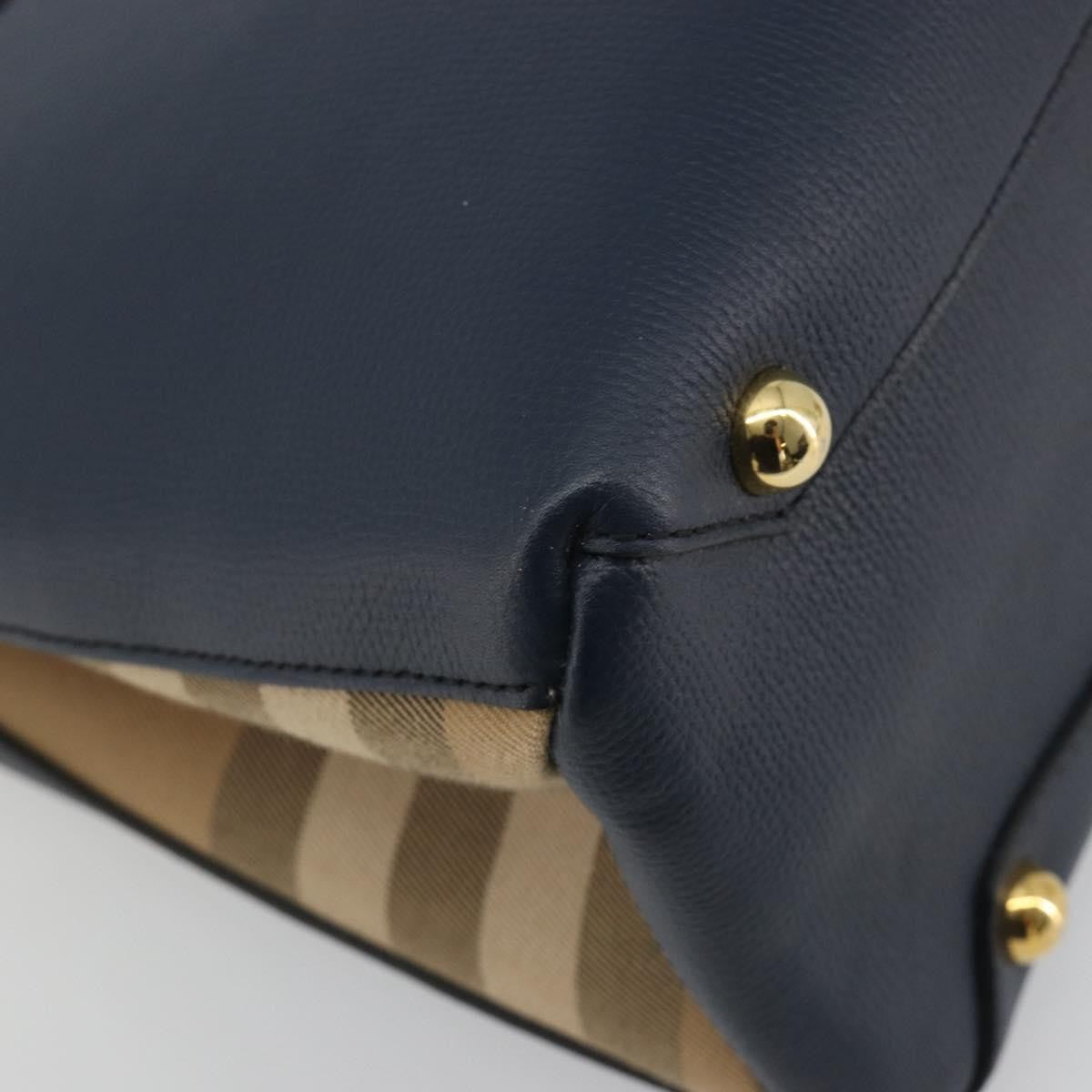 Burberry Banner Leather and House Check Canvas, Navy, Leather, Tote Bag