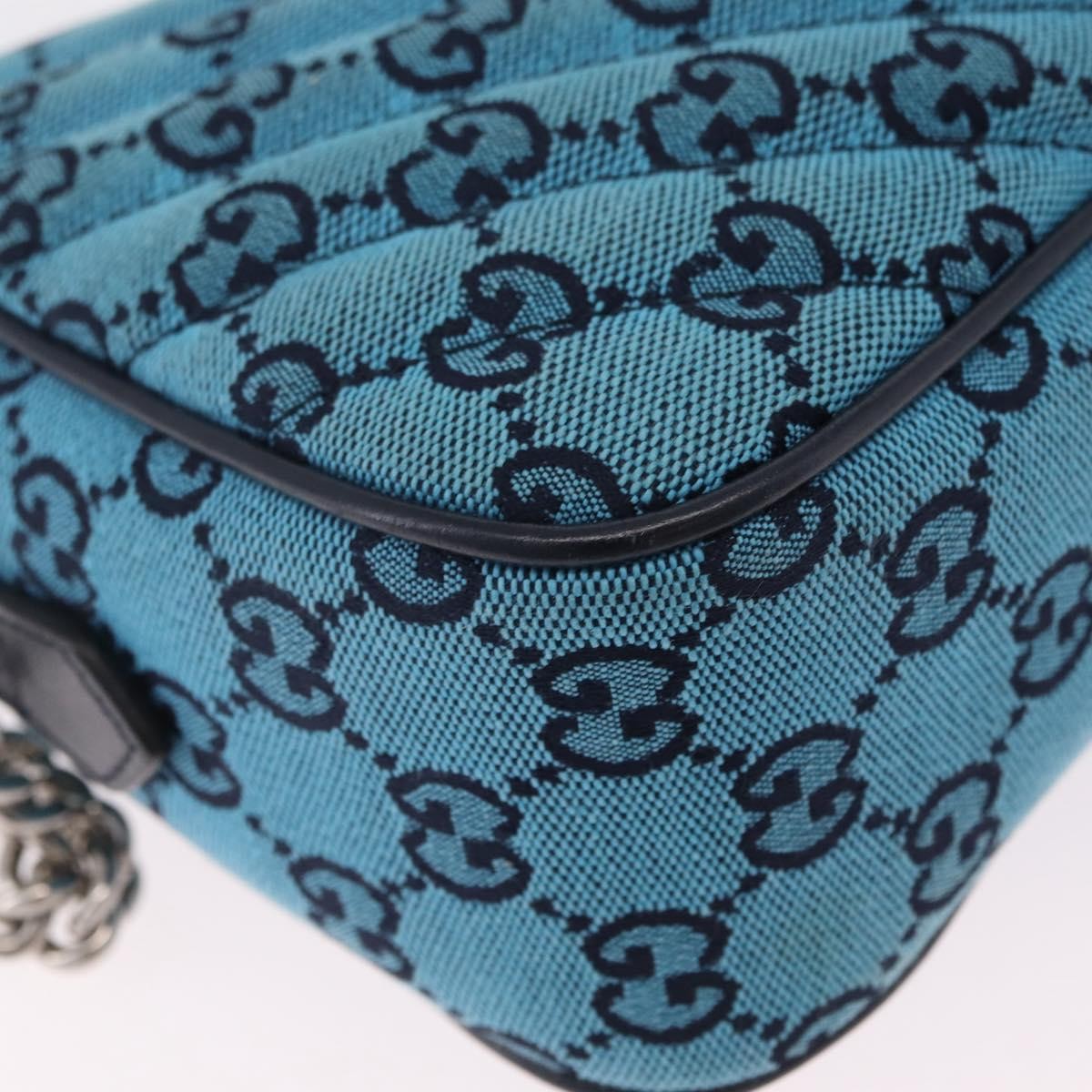Gucci GG Marmont Multicolor Diagonal Quilted GG Canvas, Blue, Canvas, Shoulder Bag