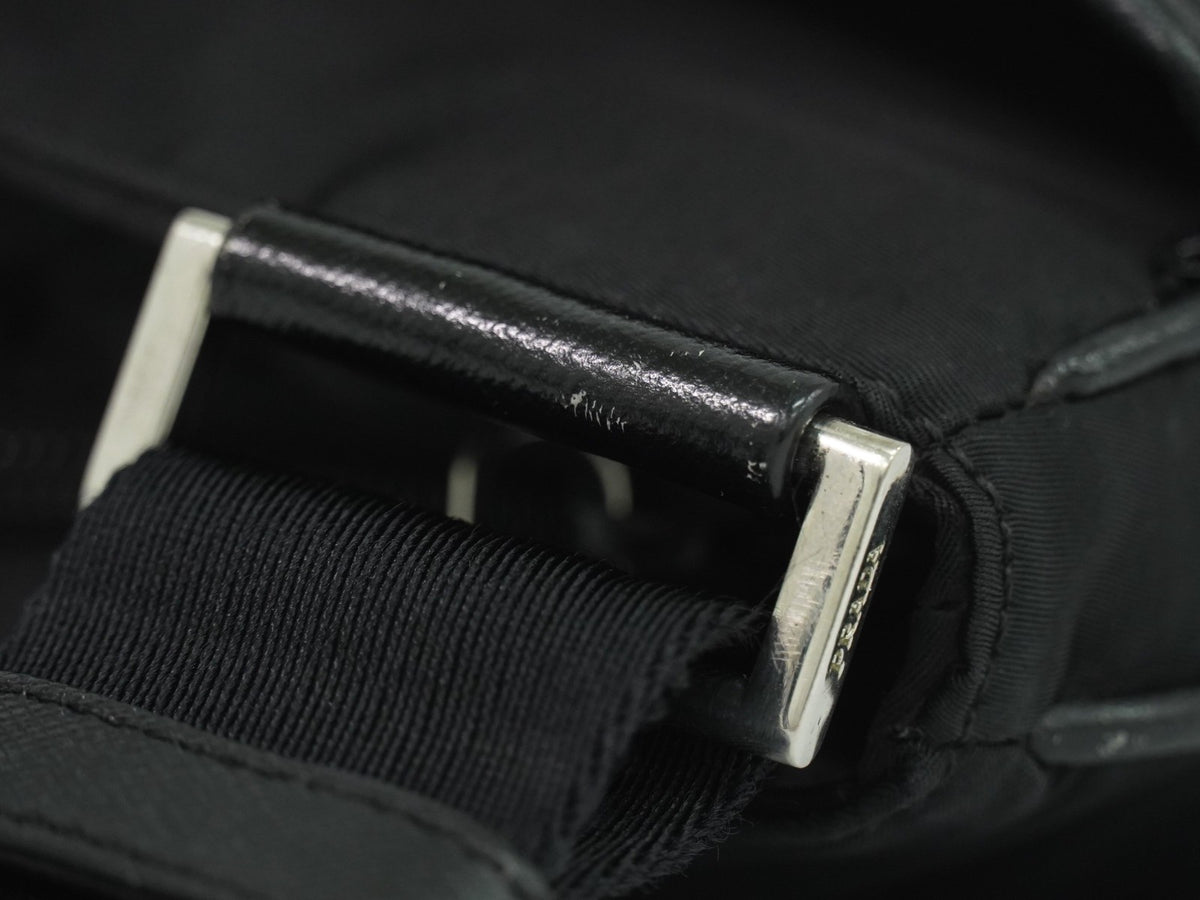 Prada Front Zip Messenger Quilted Tessuto, Black, Nylon, Shoulder Bag