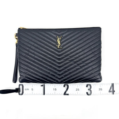 Saint Laurent Puffy Zip Patent, Black, Leather, Clutch
