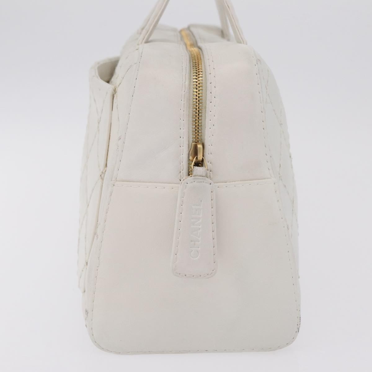 Chanel Vintage CC Zip Around Bowler Quilted Caviar, White, Leather, Handbag