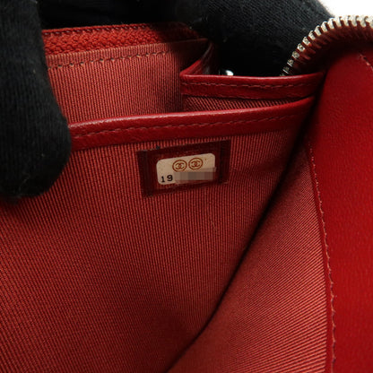 Chanel Zip Around Quilted Lambskin, Red, Leather, Wallet