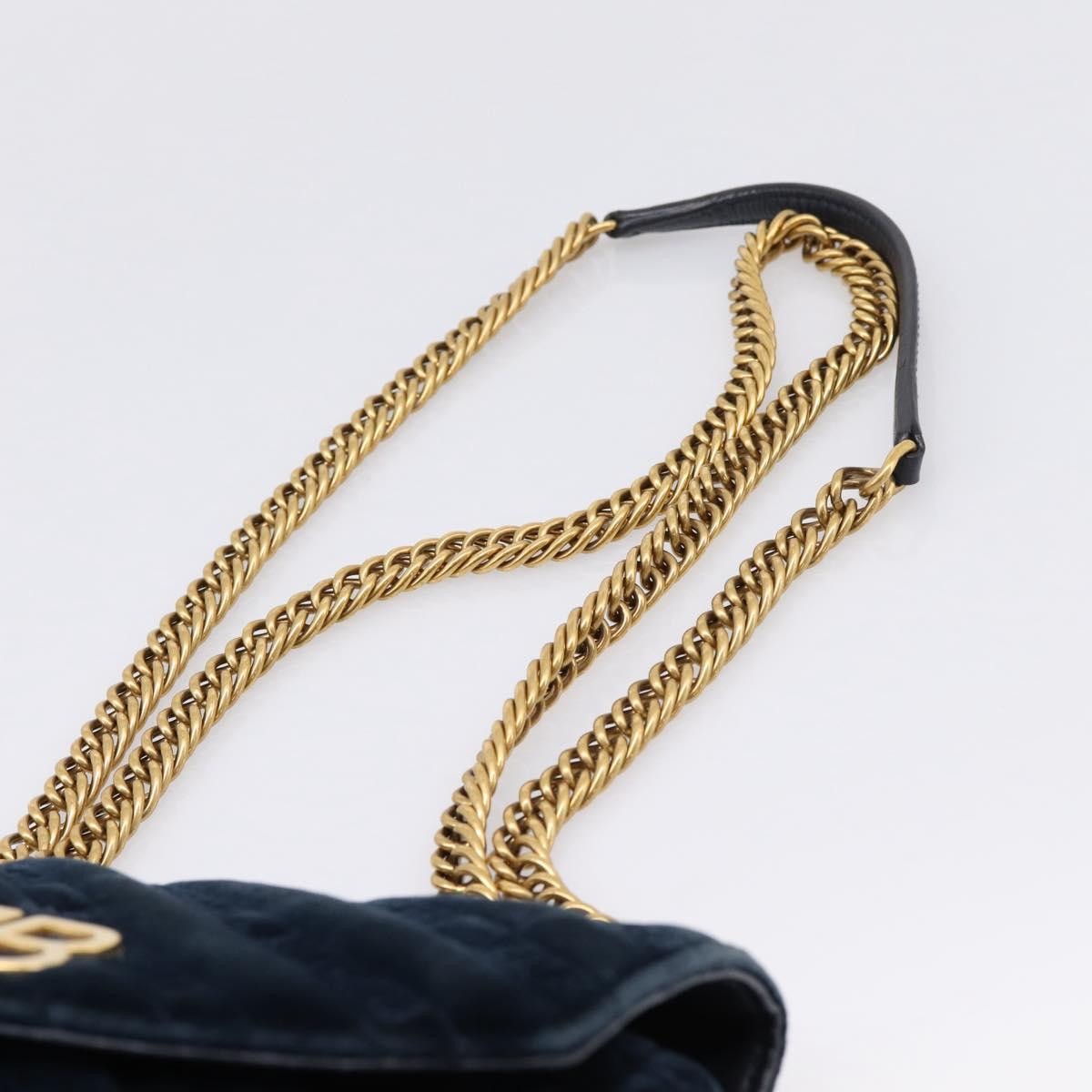 Balenciaga BB Chain Round Quilted Velvet, Navy, Velvet, Shoulder Bag