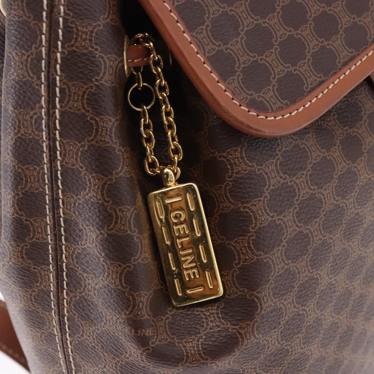 Celine Vintage Macadam Canvas, Brown, Canvas, Backpack
