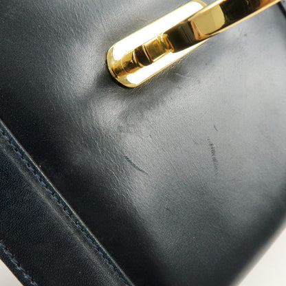 Salvatore Ferragamo Vintage Gancini Flap Leather, Navy, Leather, Shoulder Bag