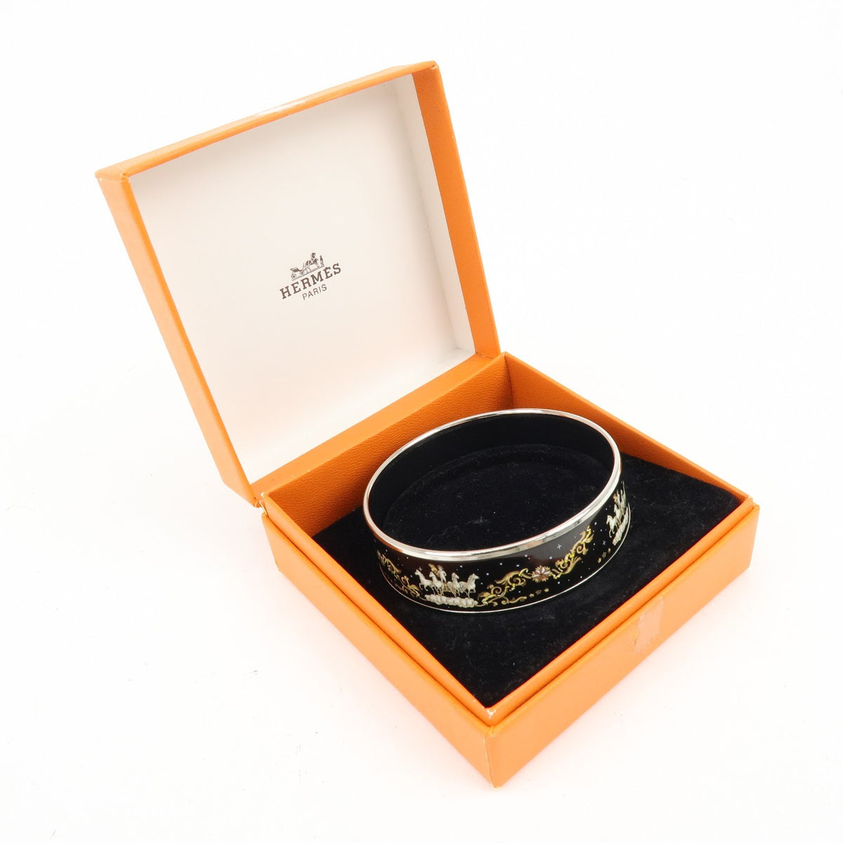 Hermes Bangle Printed Enamel, Silver, Silver Plated, Bracelet