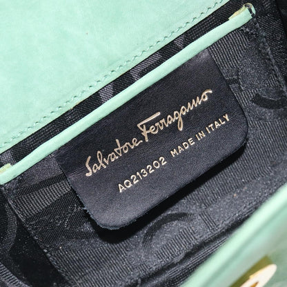 Salvatore Ferragamo Vala Chain Suede, Green, Suede, Shoulder Bag