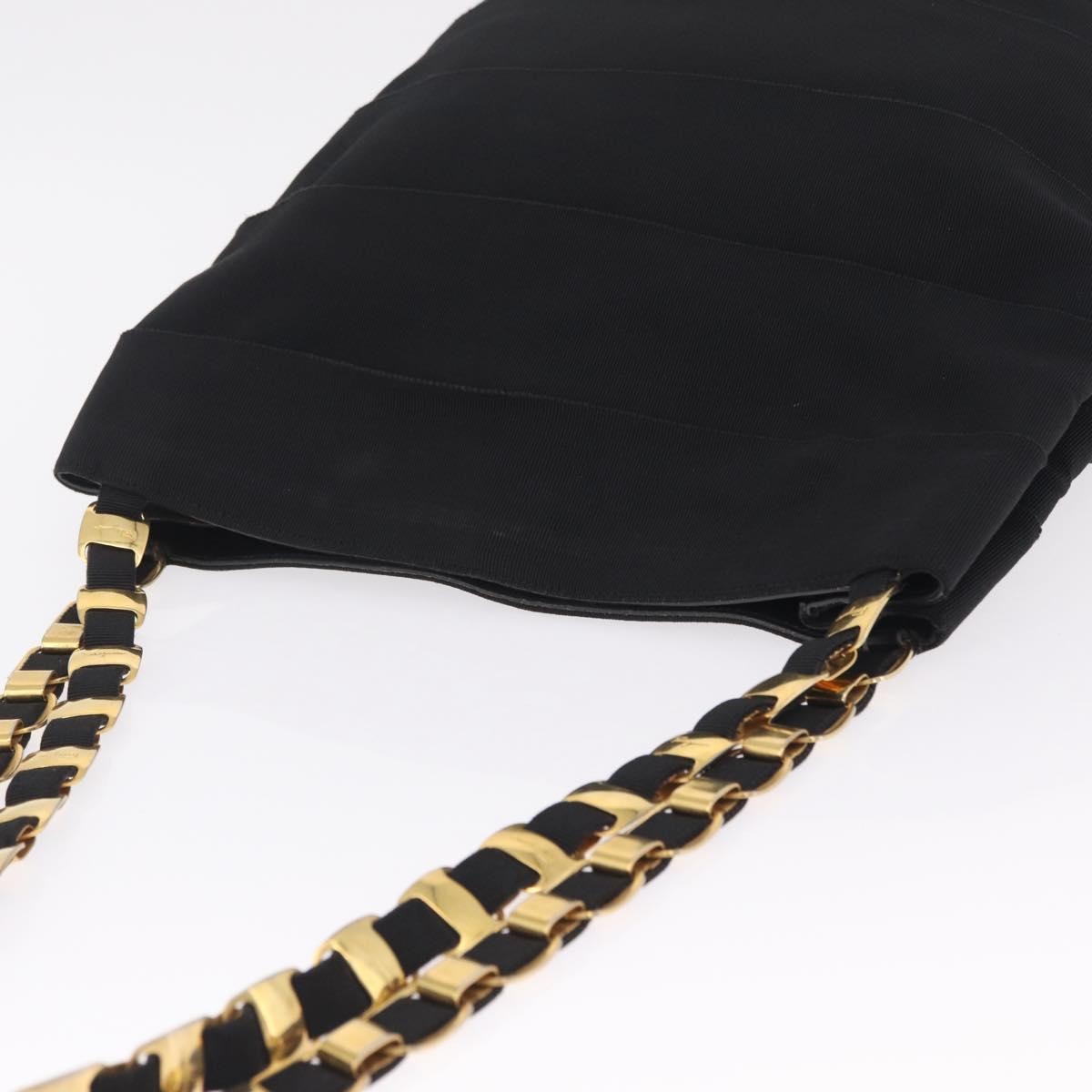 Salvatore Ferragamo Vala Chain Canvas, Black, Canvas, Shoulder Bag