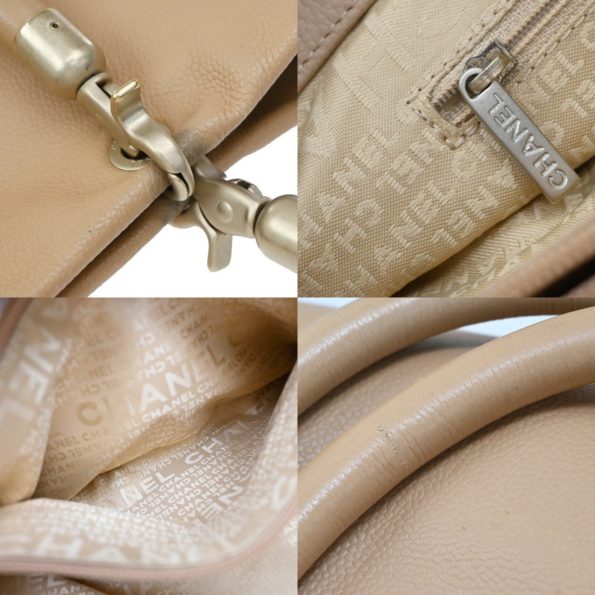 Chanel Vintage Handle CC Caviar, Beige, Leather, Tote Bag